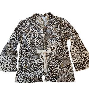 Contrast Womens Top Size PL Petite Brown Animal Print 3/4 Bell Sleeve Tie Front